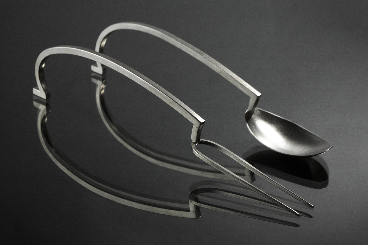 Serving Fork and Spoon Set, Arched, Footed